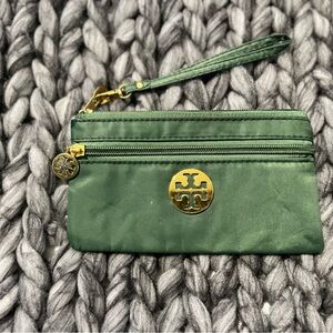 Tory Burch Green Nylon Wristlet Clutch with Gold Hardware